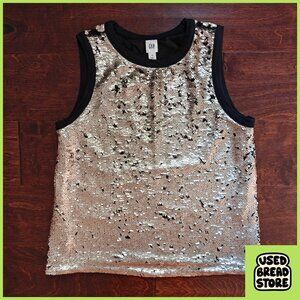 GAP Women's Gold & Black Flip Sequin Sleeveless Tank Top XS Party Holiday Disco